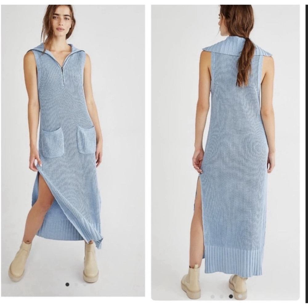 Free People Blue Elodie Maxi Sweater Dress Boho MSRP $198 Women's Size Small NWT